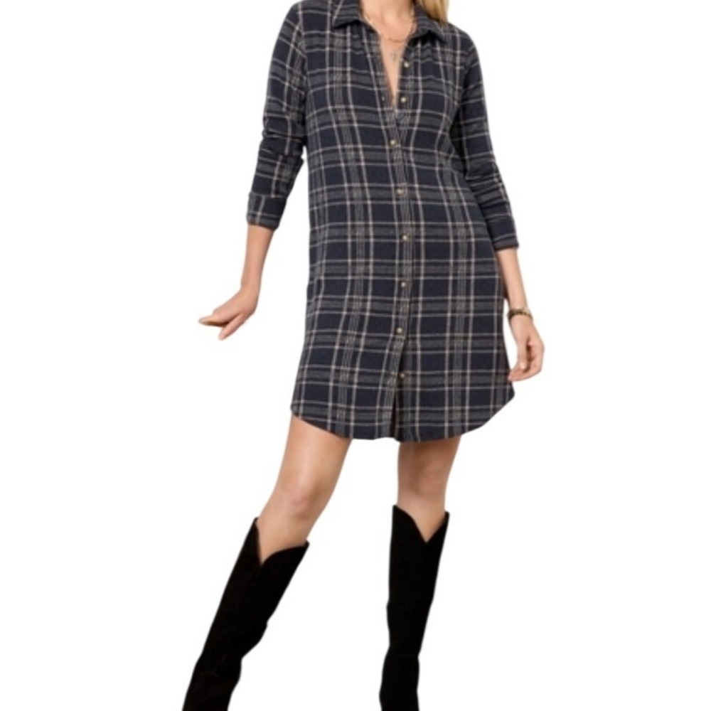 Faherty Legend Sweater Dress Womens Plaid Button Up Long Sleeve Tunic Sz Medium